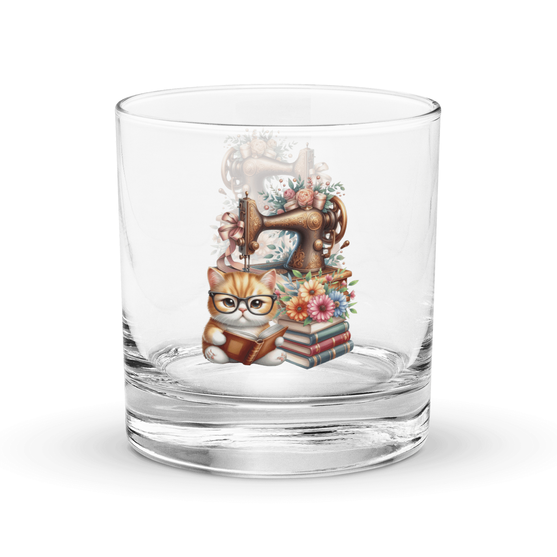 Whimsical Kitten and Sewing Machine Rocks Glass product image (1)
