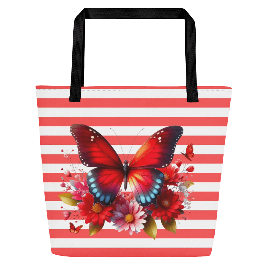 Vibrant Butterfly Paradise Red Stripped Tote Bag product image (5)