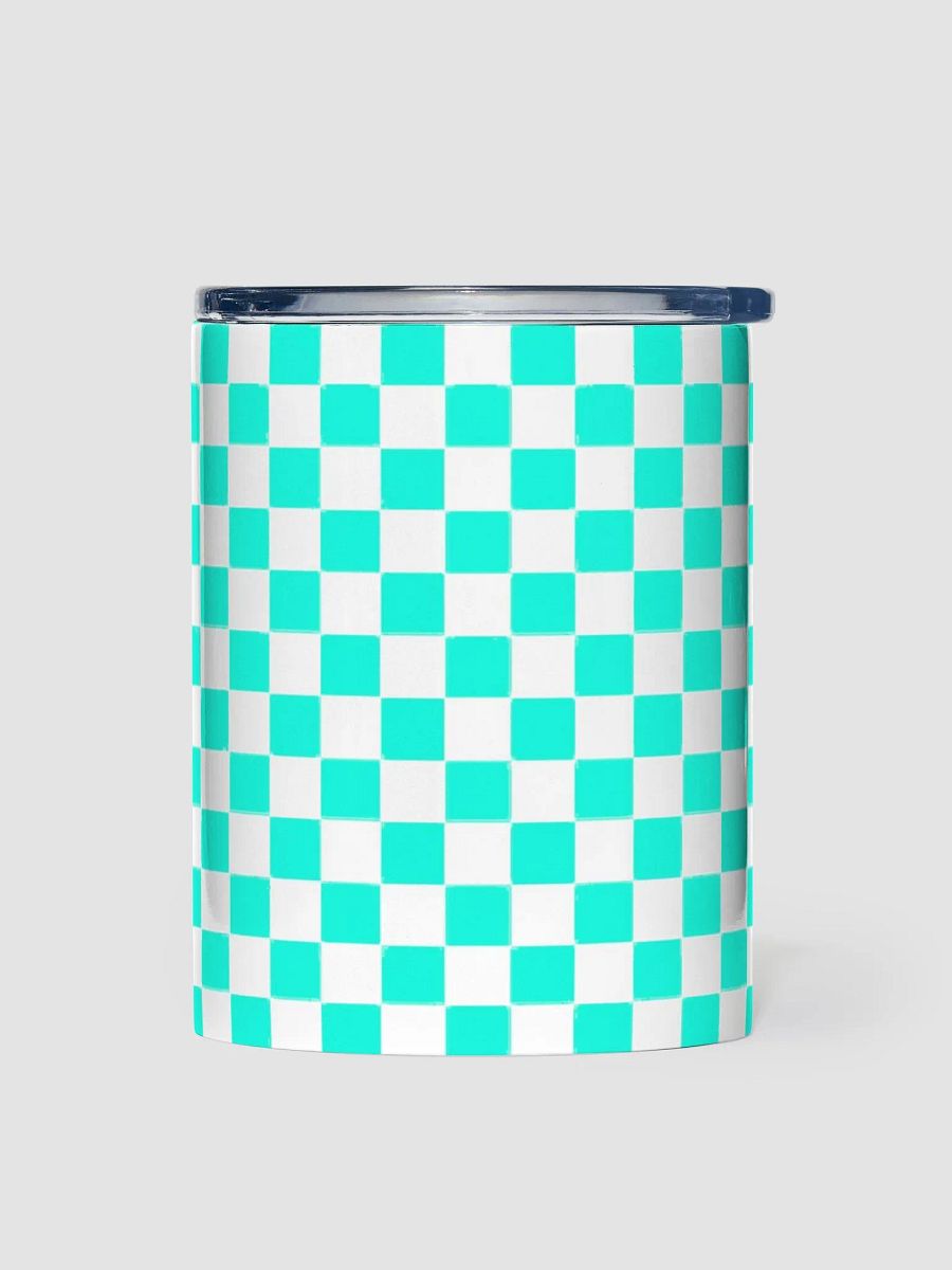 Checkered! Neon Aqua Blue and White Checkers 10 oz Stainless Steel Tumbler product image (1)