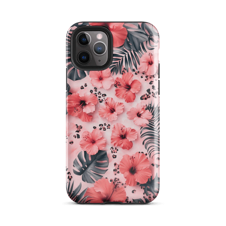 Pink Tropical Hibiscus Leopard Spots - Tough Phone Case product image (2)