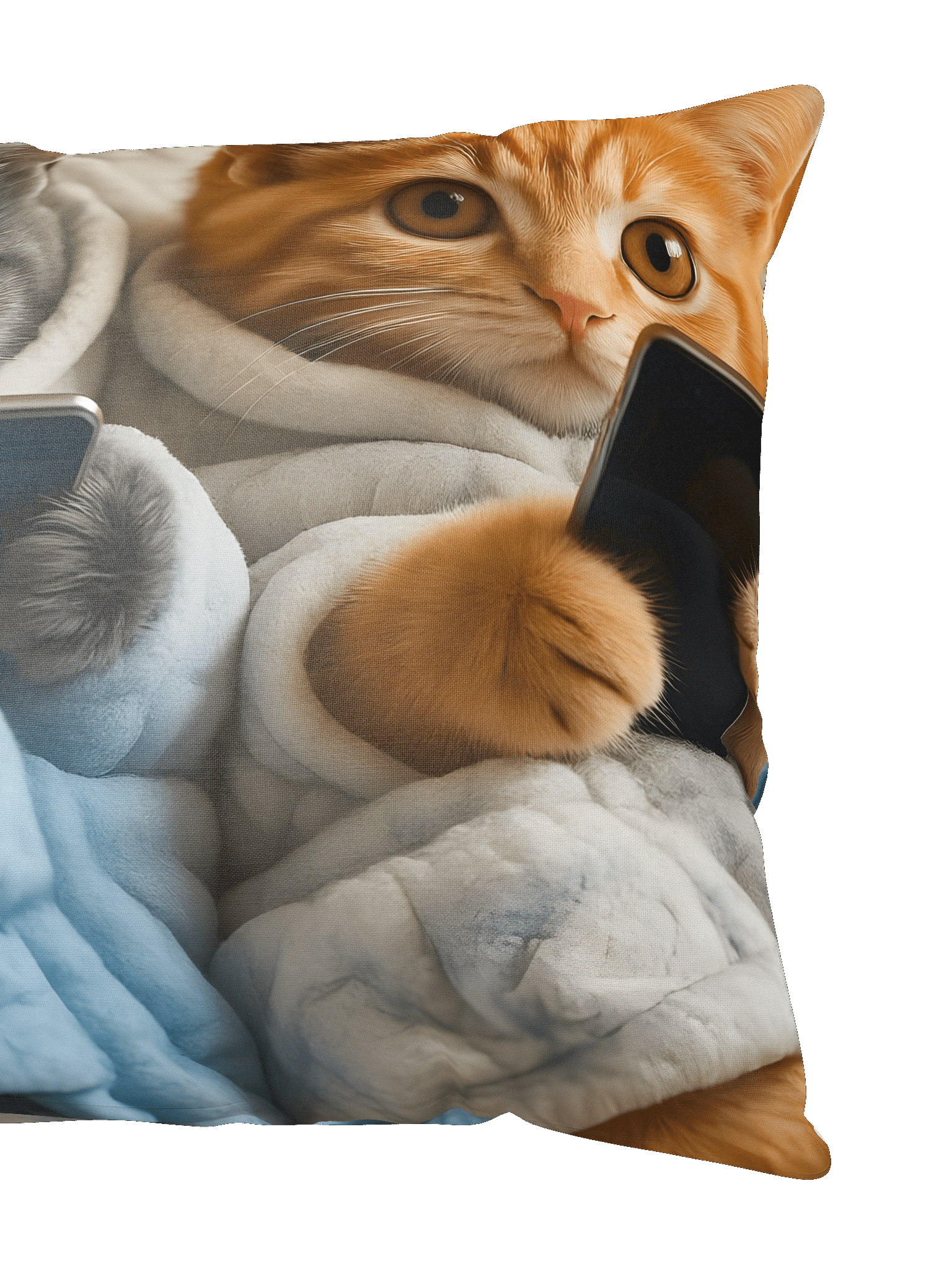 Kitties Texting In Bathrobe: Tech-Savvy Cats All-Over Print Pillow product image (2)