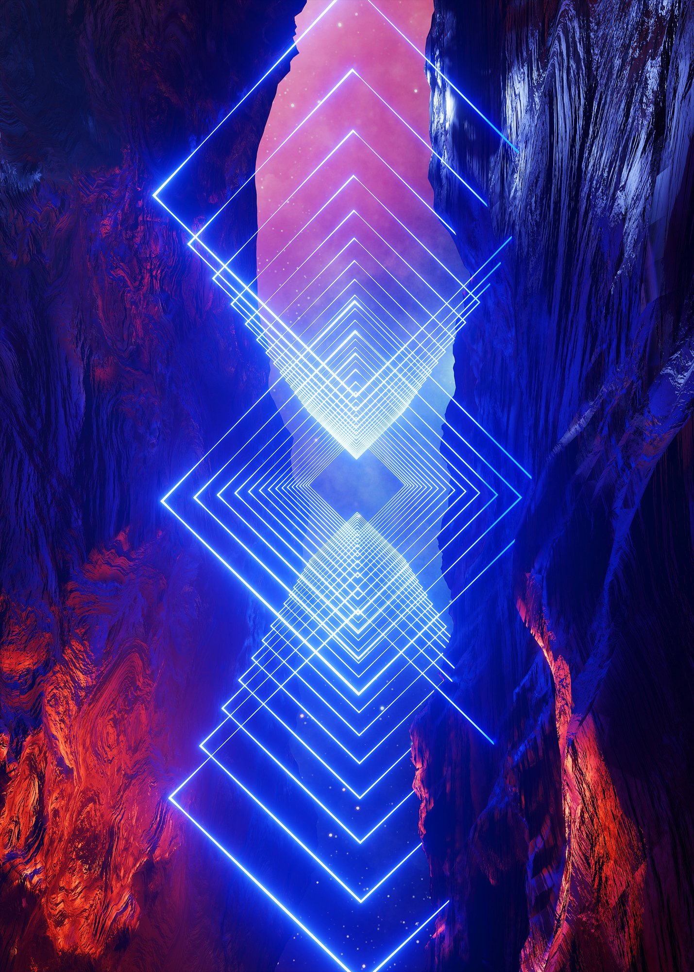 Neon landscape: Squares #1 blue [synthwave/vaporwave/cyberpunk] — Aesthetic retrowave poster product image (3)