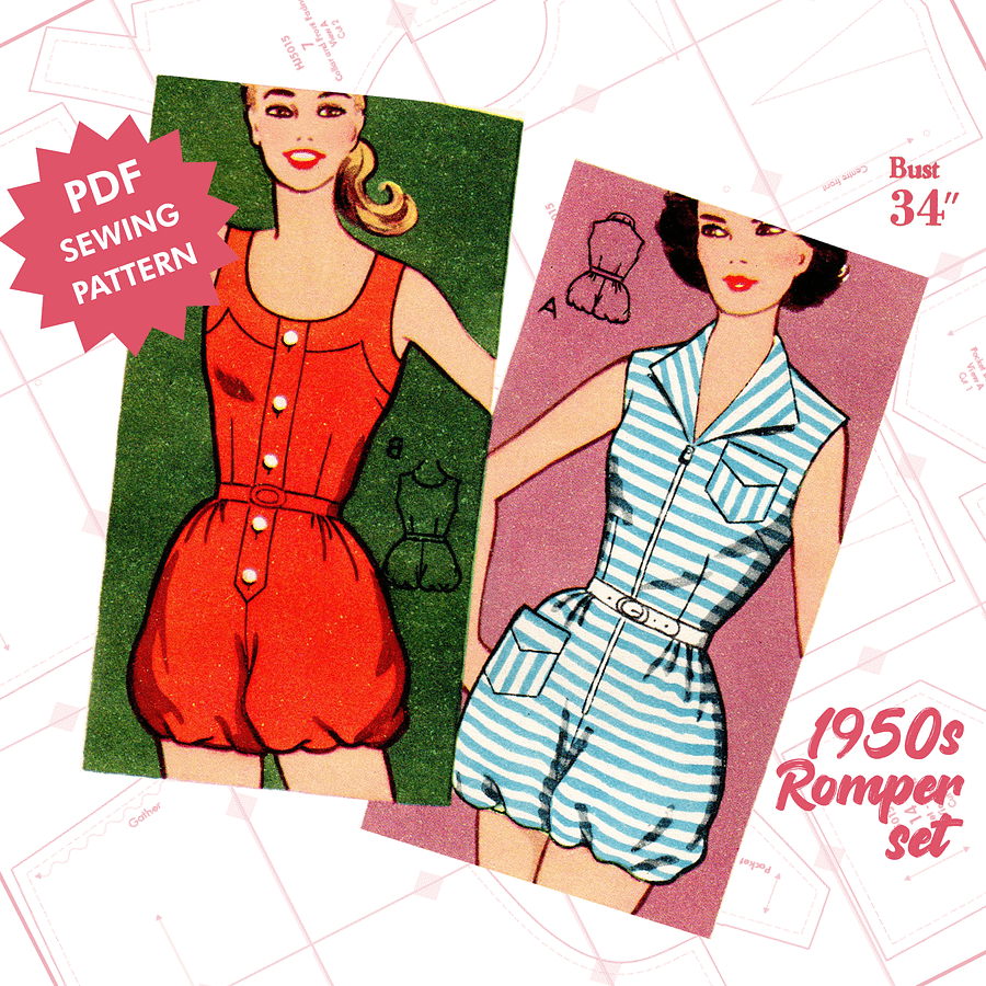 1950s playsuit vintage sewing pattern PDF CarbonChic