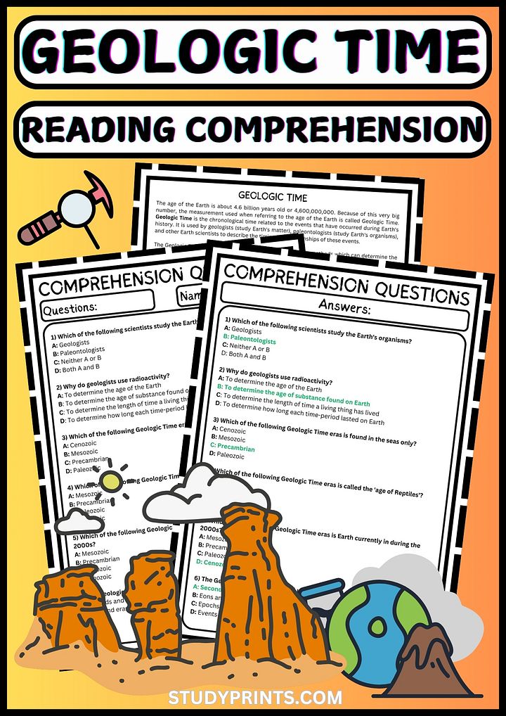 geologic time scale reading comprehension| MULTIPLE-CHOICE QUIZ & ANSWER KEY product image (1)