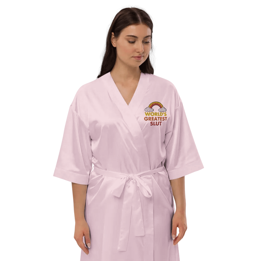 World's Greatest Slut embroidered satin robe product image (2)