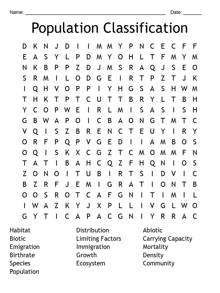 Printable Population Classification Word Search – 16 Key Terms! product image (1)