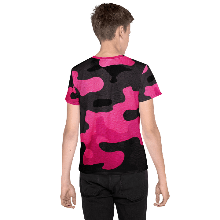 Youth Crew Neck T-Shirt black and pink camo product image (2)