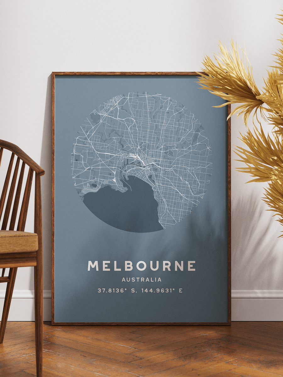 Melbourne Street Map Poster – Blue Minimalist Circular City Art product image (1)