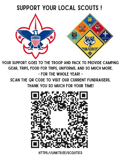 our goal is to raise $725 per scout! 💚

https://linktr.ee/scouts13