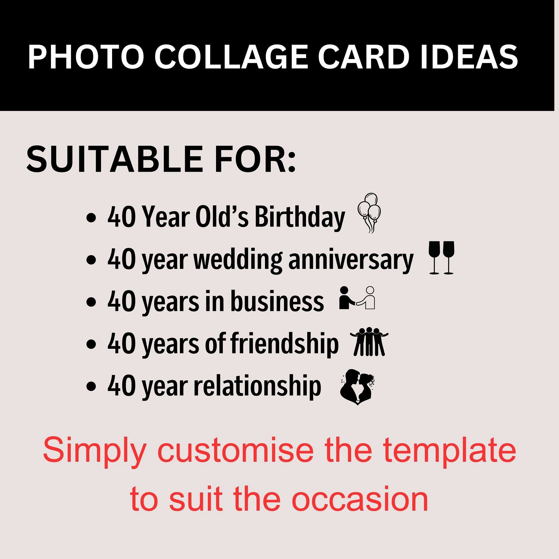 Forty Year Celebration Card Photo Collage Canva Template product image (2)