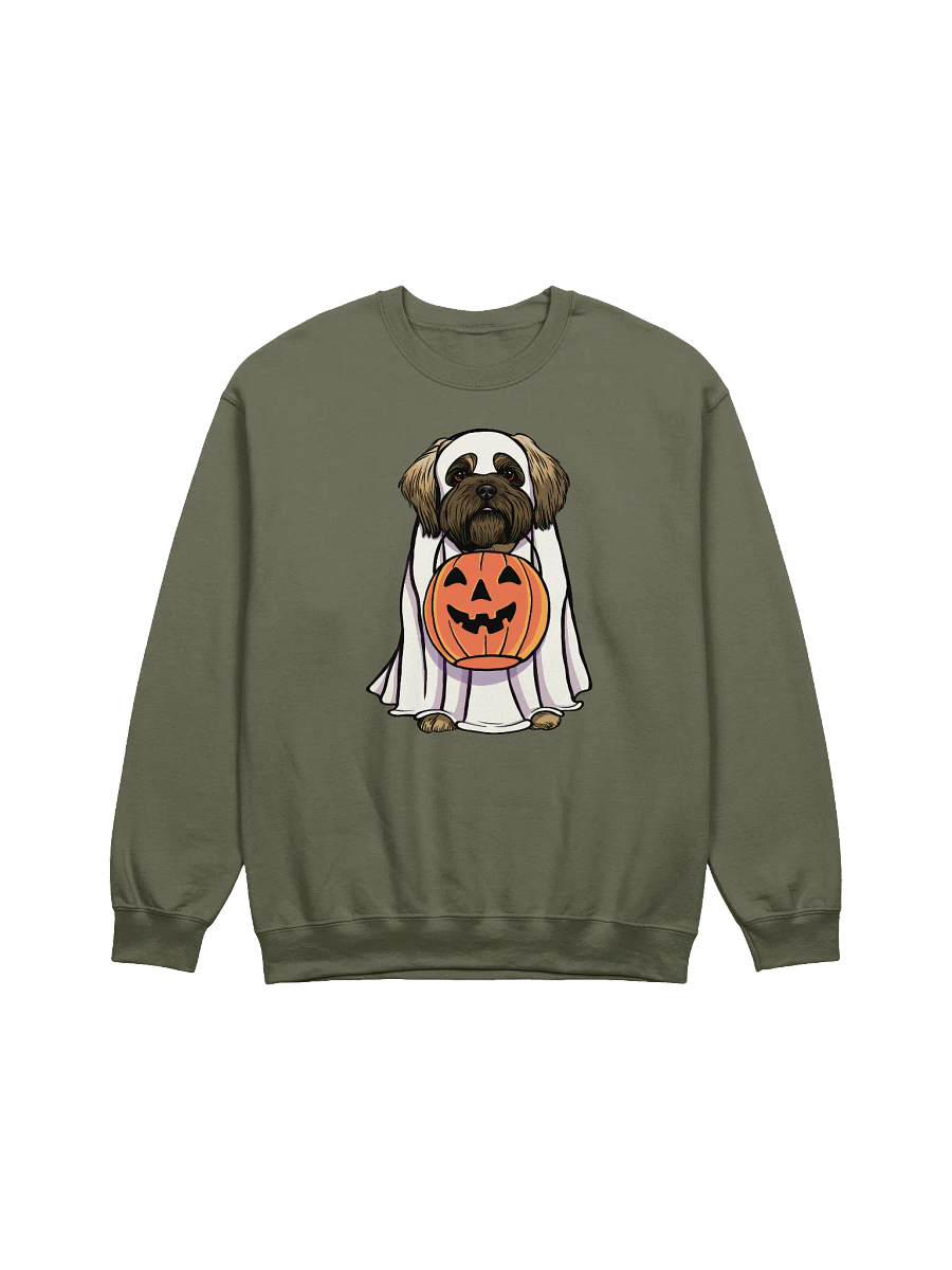 Funny Halloween Shih Tzu(Brown Mask) Sweatshirt | Funny Dog Wearing a Ghost Costume and Holding a Pumpkin Basket product image (17)