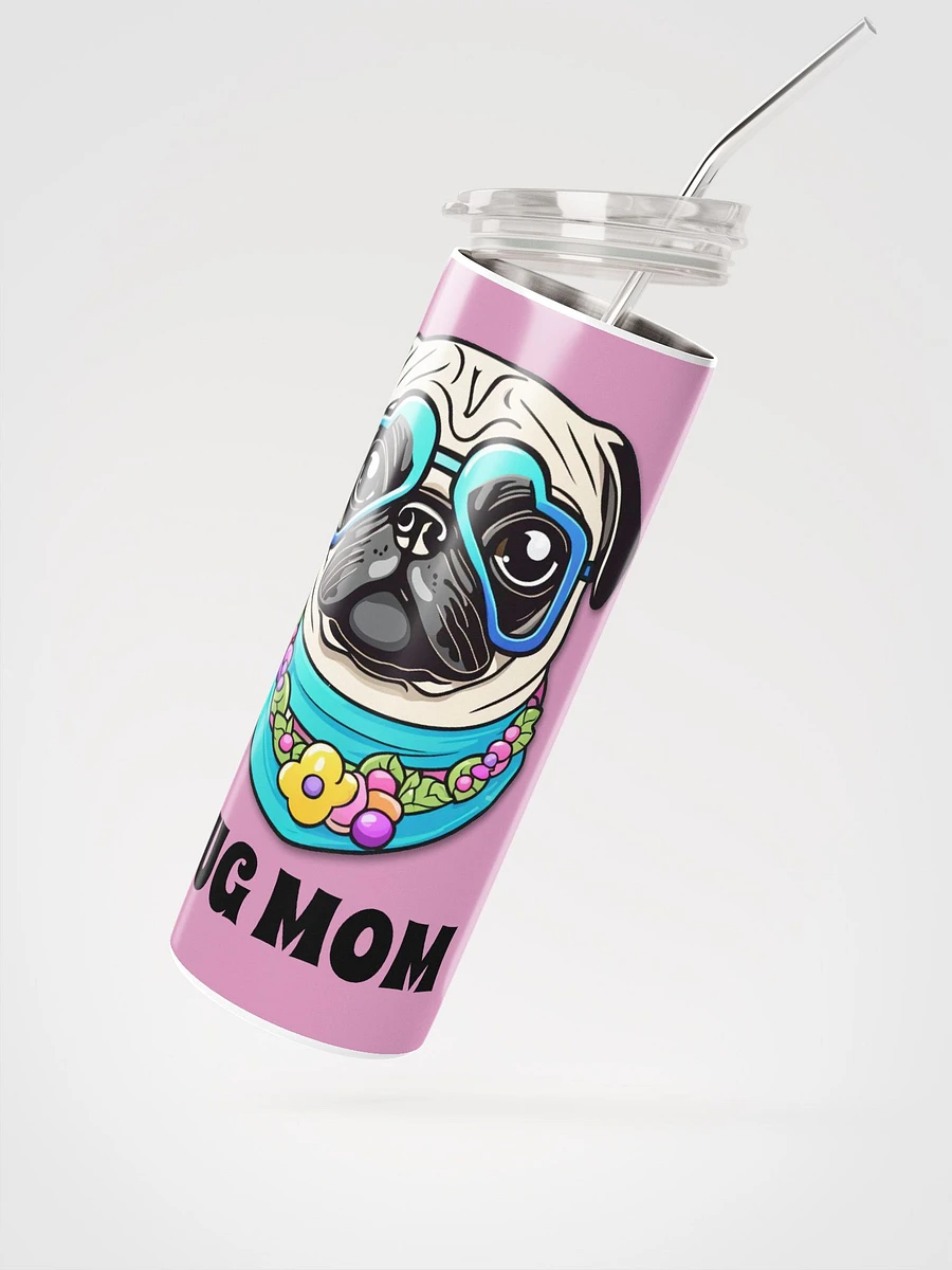 Retro Pug Mom Stainless Steel Tumbler With Straw - purple product image (3)