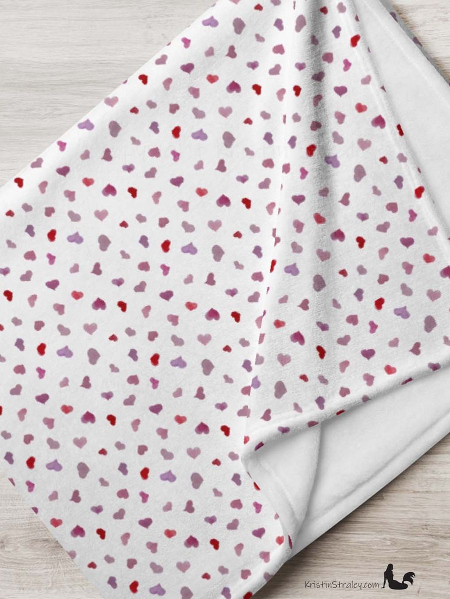 Pink Watercolor Hearts Fleece Throw Blanket product image (5)