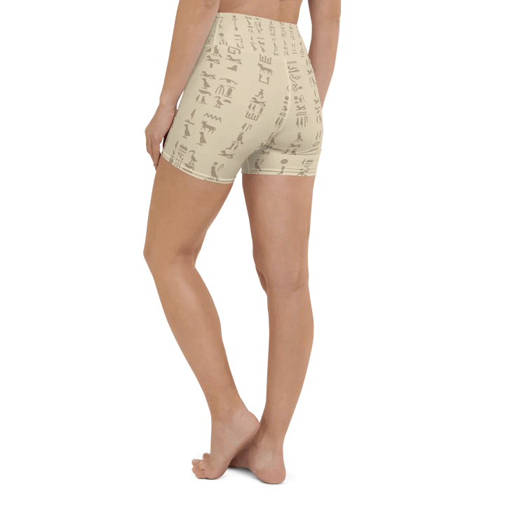 Isis Beige Hieroglyphs Detail All-Over Yoga Shorts product image (1)