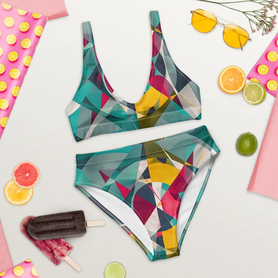 Abstract Lithographic Pattern Design High Waisted Bikini - V9 product image (9)
