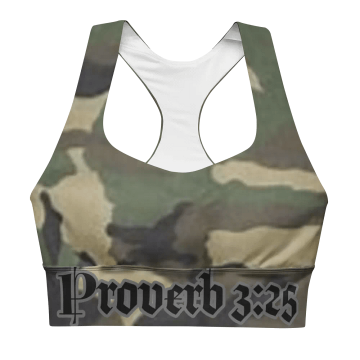 Faithful Camo: Proverb 3:25 Longline Sports Bra - Woodland product image (1)