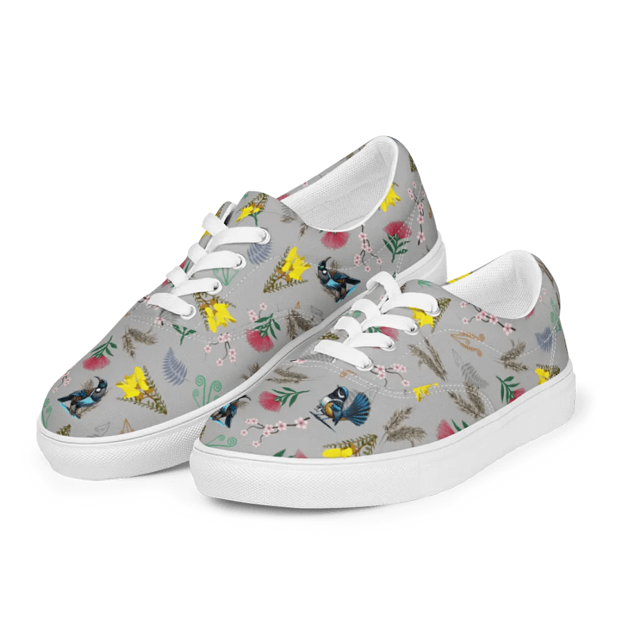 NZ Blooms and Birds Lace-Up Canvas Shoes (Grey) product image (1)