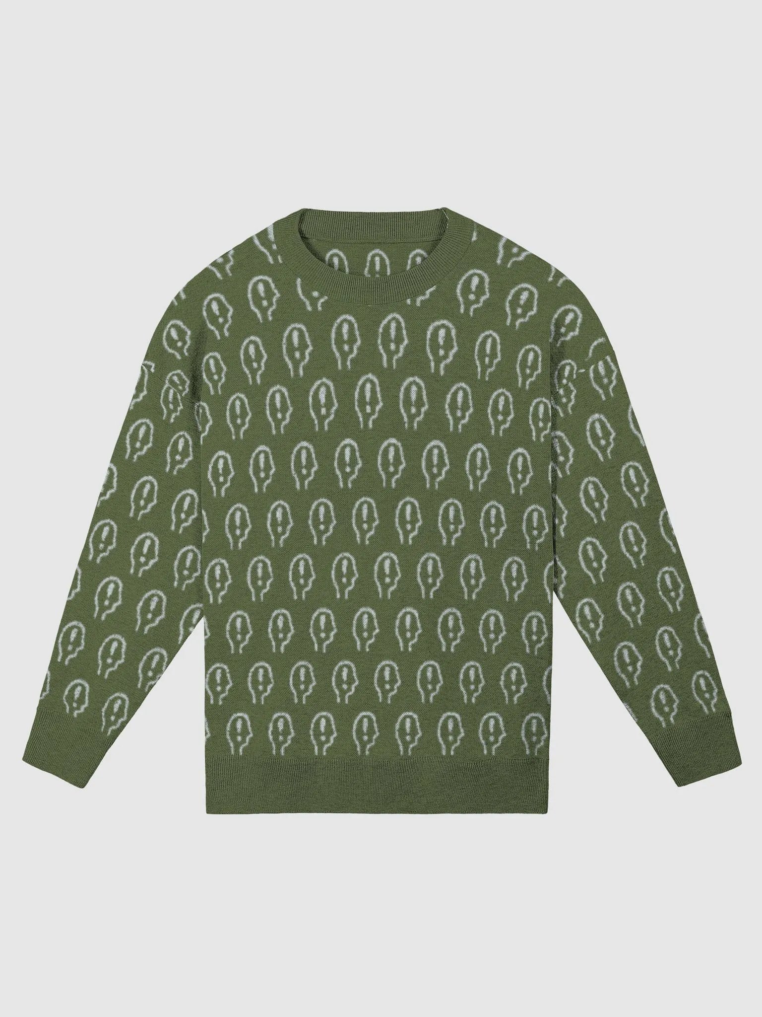 EXCLAIMING MENTALLY (repeating design, olive and light blue) relaxed knitwear crewneck product image (1)