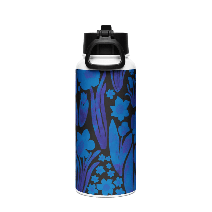 Spring Garden | Stainless Steel Water Bottle with a Straw Lid | Royal Blue on Black product image (2)