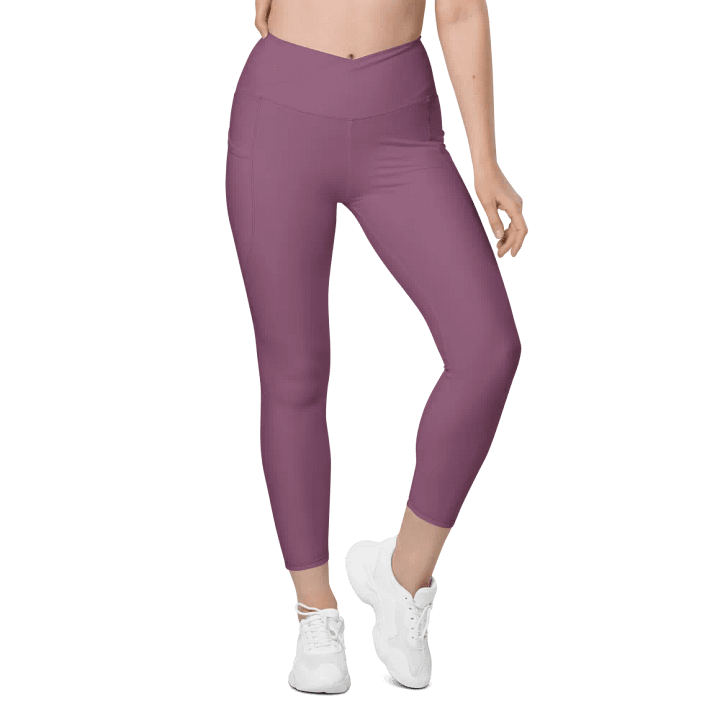 Plain Dark Lilac Purple Soft Summer Women's High Waisted Premium Crossover Leggings with Pockets by Treasure Pie product image (2)