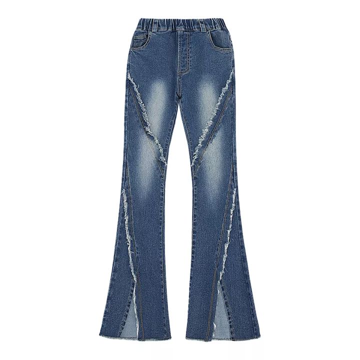 Kids Girls Ripped Wide Leg Jeans Pants Fashion Solid Color Denim Bottoms Trouser product image (2)
