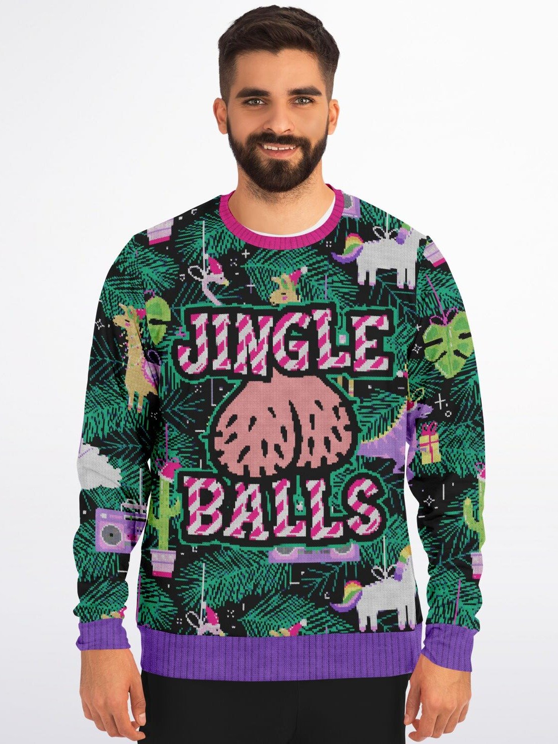 "Jingle Balls" Christmas Sweatshirt | Funny Adult Holiday Sweater | Unicorn Party Outfit | Festive Winter Outfit product image (1)