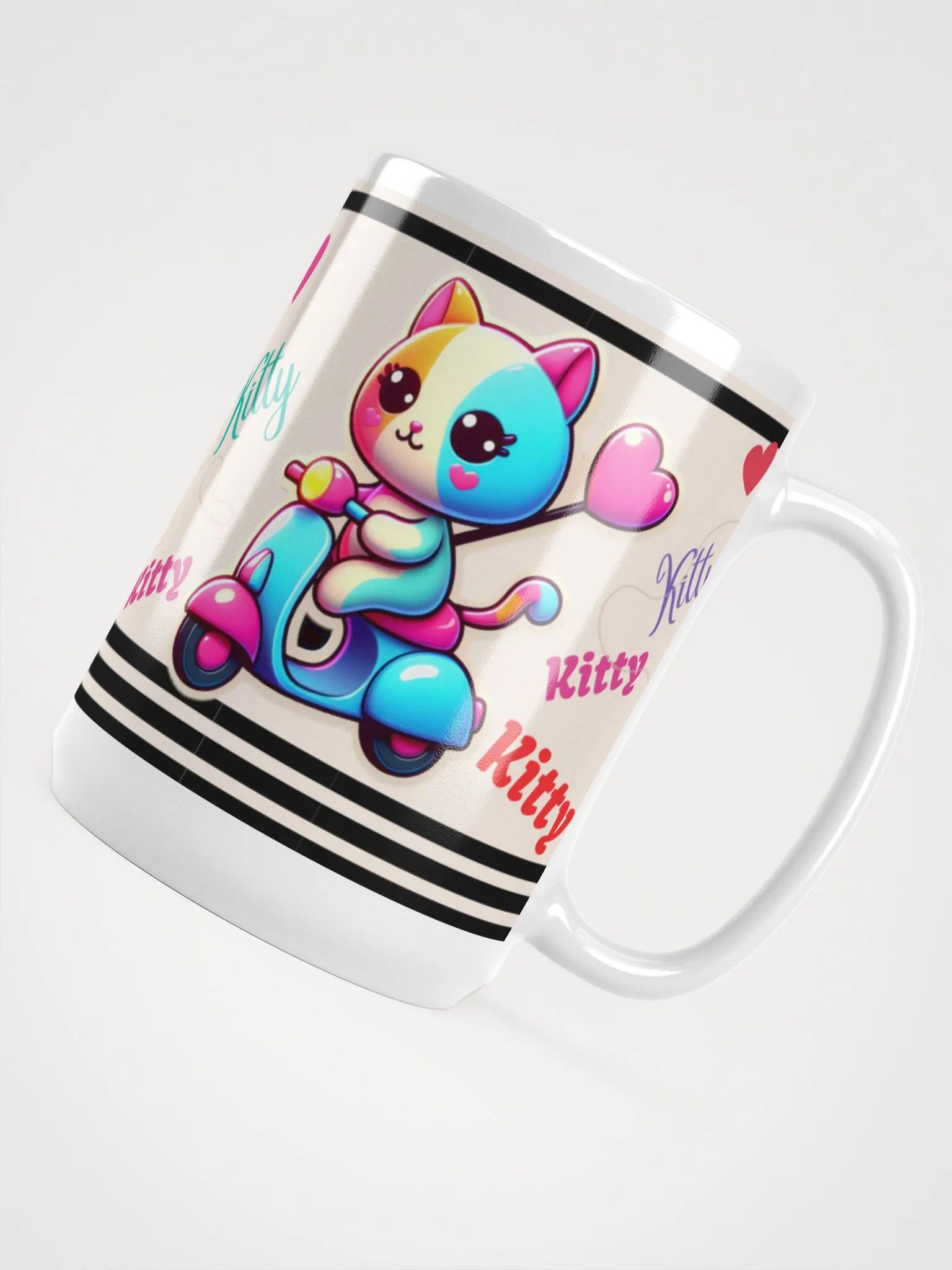 Happy kitty is Cycling!-White Glossy Mug product image (4)
