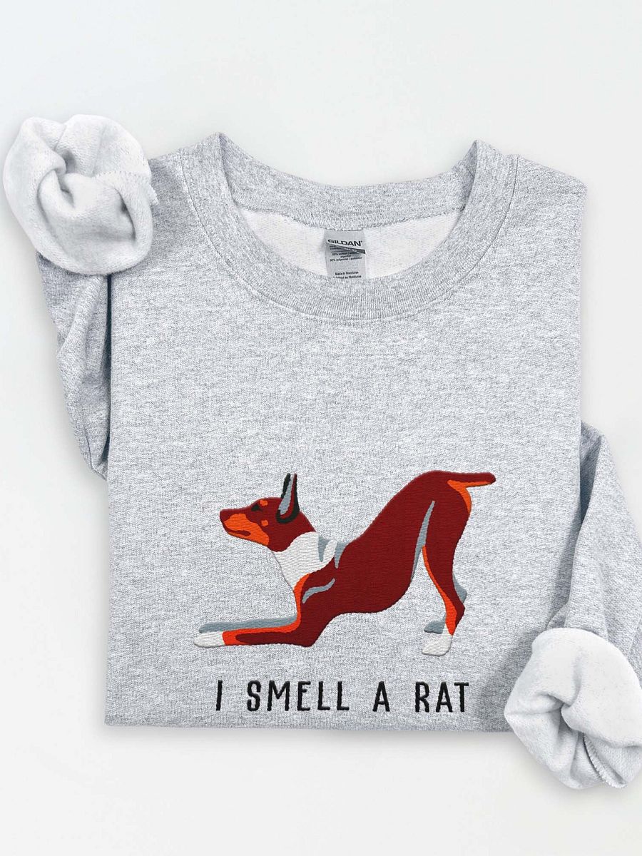 I Smell a Rat Sweatshirt (Embroidered) of a Rat Terrier(Brown & Tan) product image (1)