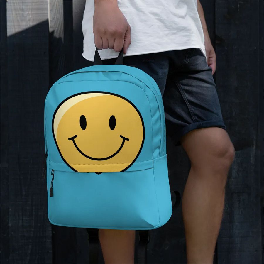 Blue backpack with a happy face product image (4)