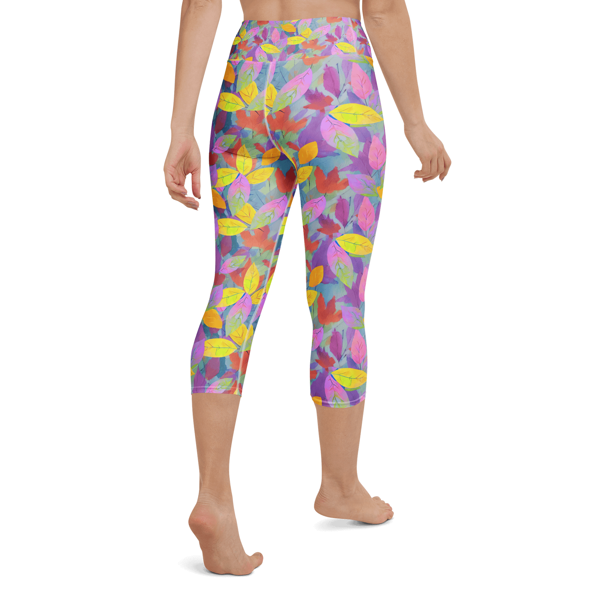 Yellow Pink Leaves Capri Leggings product image (3)