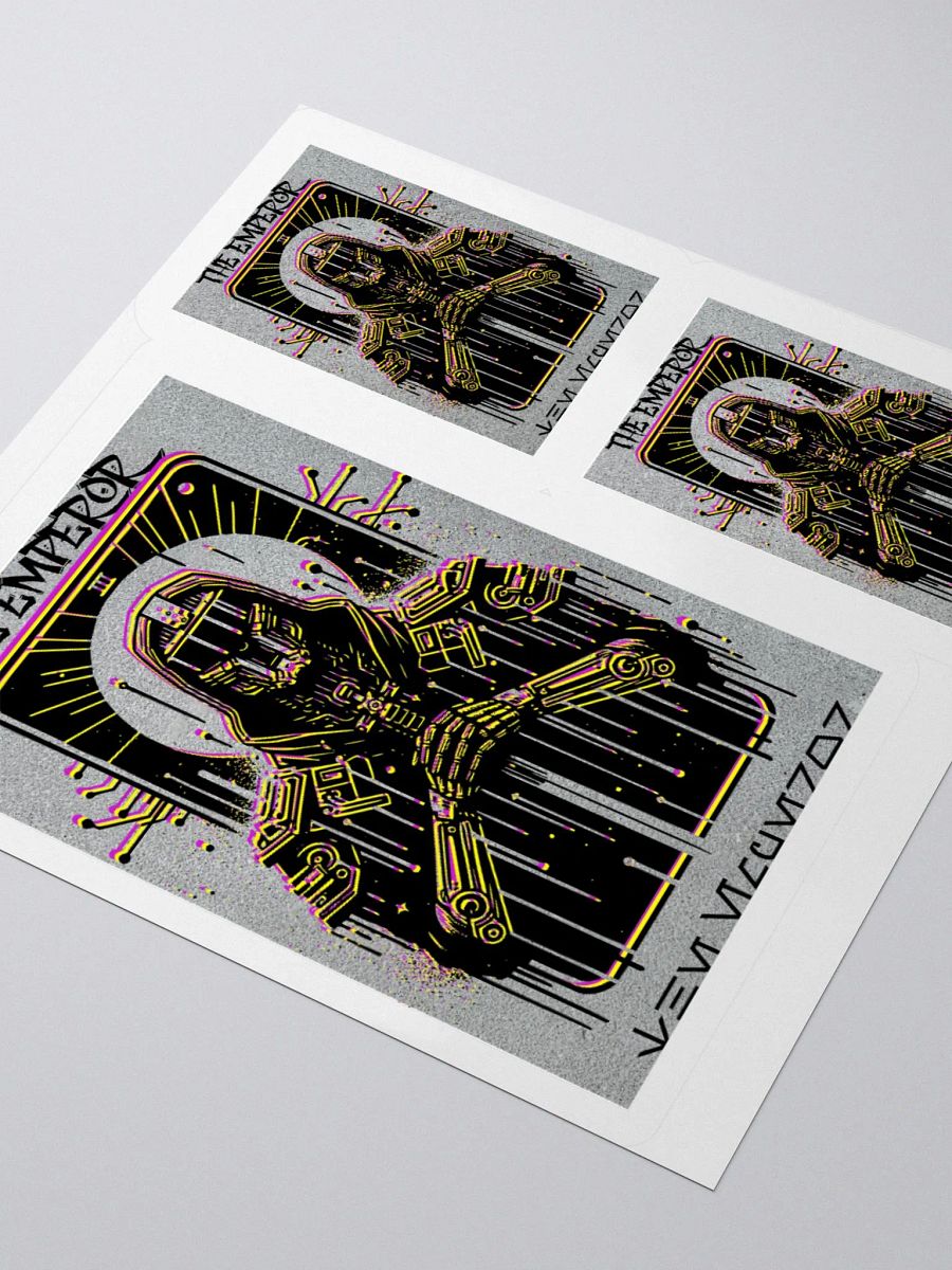 Cyberpunk Tarot Sticker – "The Emperor" Card with Hooded Leather Coat, Armored Gauntlets & Sword – Futuristic Graffiti Stencil Vinyl Decal product image (8)