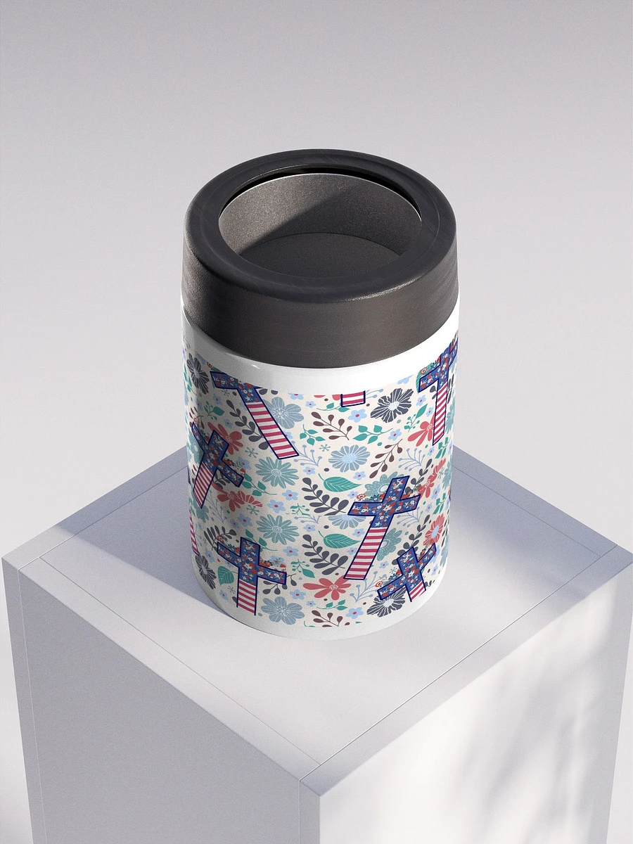 Floral Patriotic Cross Patterned Stainless Steel Koozie product image (4)