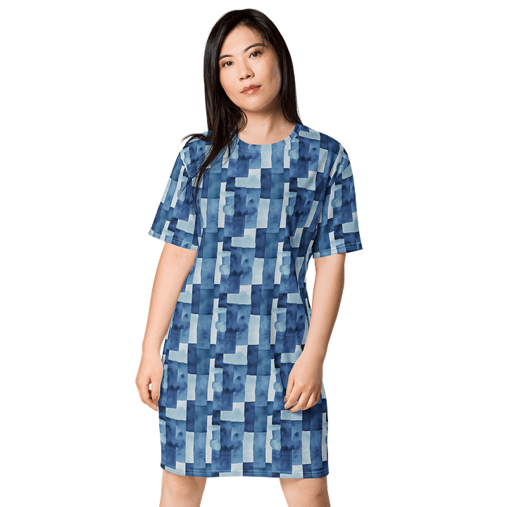 Blue Geometric Watercolor T-Shirt Dress product image (1)