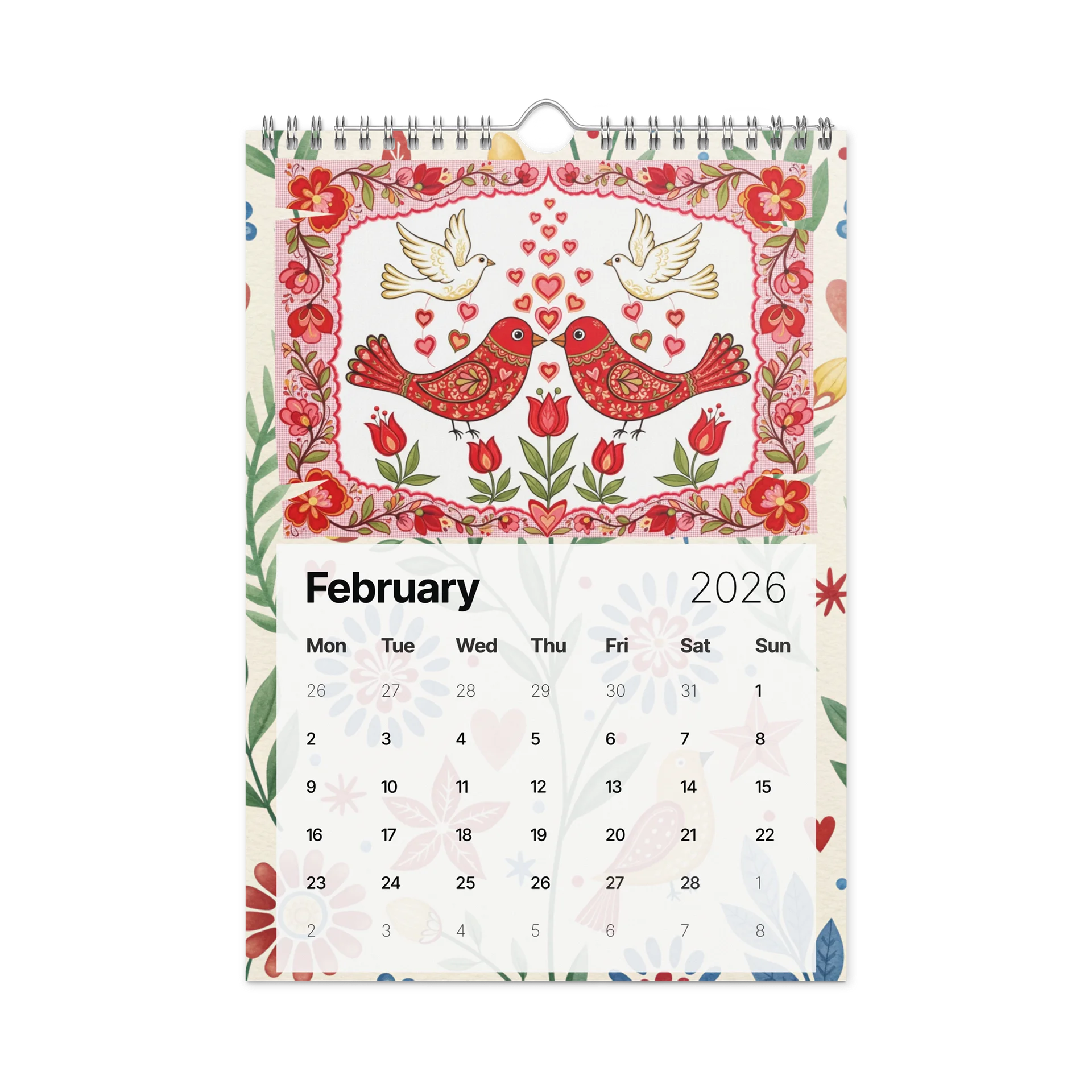 Folk Art Wall Calendar 2026 – Charming Watercolor Countryside Scenes, Seasonal Folk Illustrations & Patterned Art for Every Month product image (5)