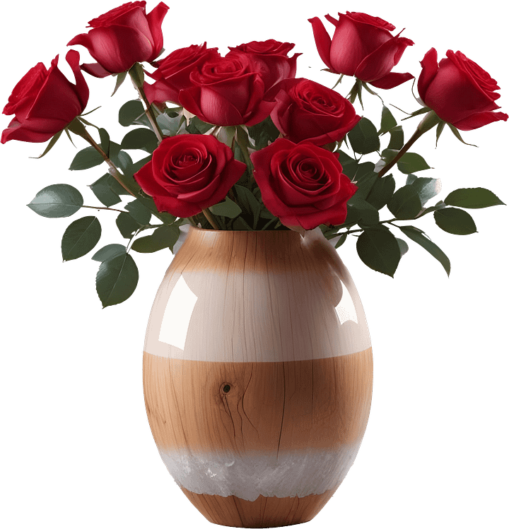 Natural Wood Gradient Vase with Red Roses PNG product image (1)