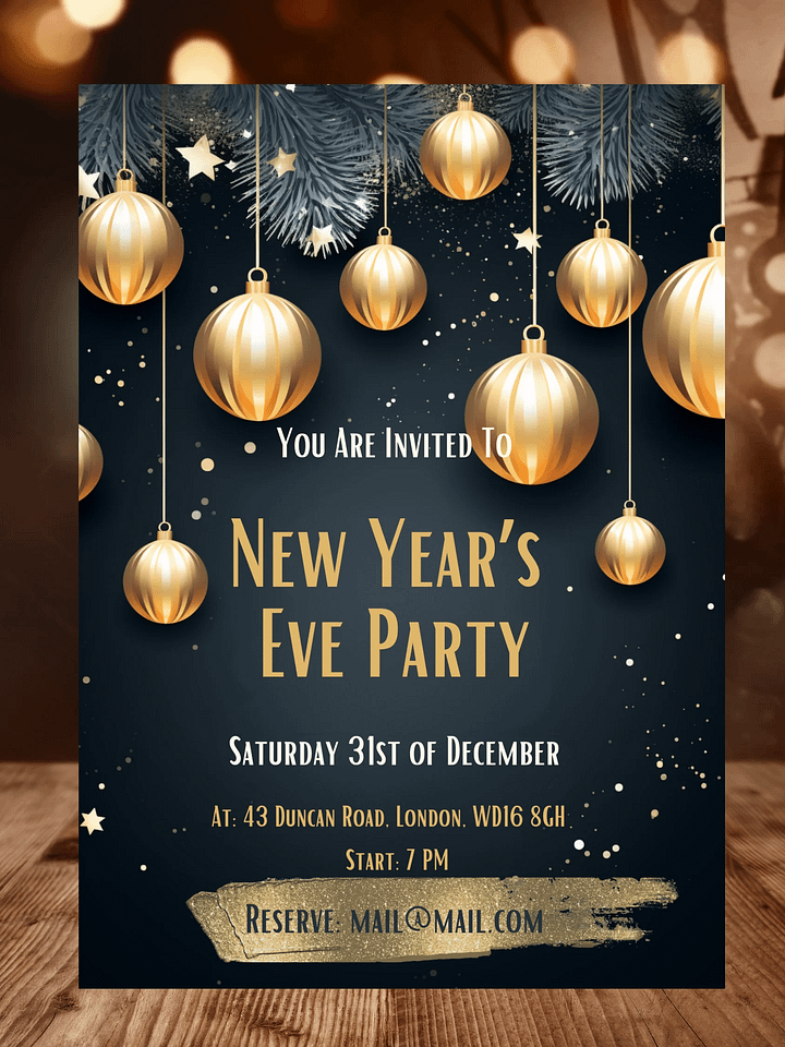 New Year's Eve Green and Gold Party Invitation | Editable in Canva | New Years Party Printable Template | Holiday Invitation | Canva Edit product image (1)