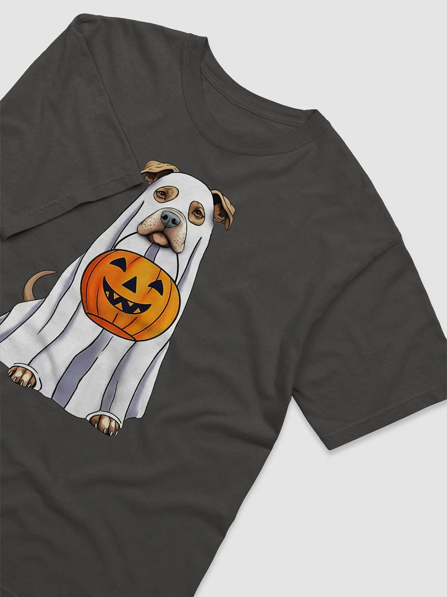 Pitbull(Fawn) Halloween Tee | Funny Halloween Pittie/Staffordshire Wearing a Ghost Costume with Pumpkin Basket product image (8)