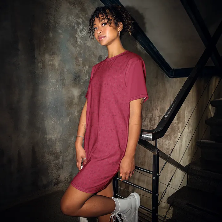 Gold Leaves and Chocolate Flowers on Magenta Women's T-shirt Dress product image (2)