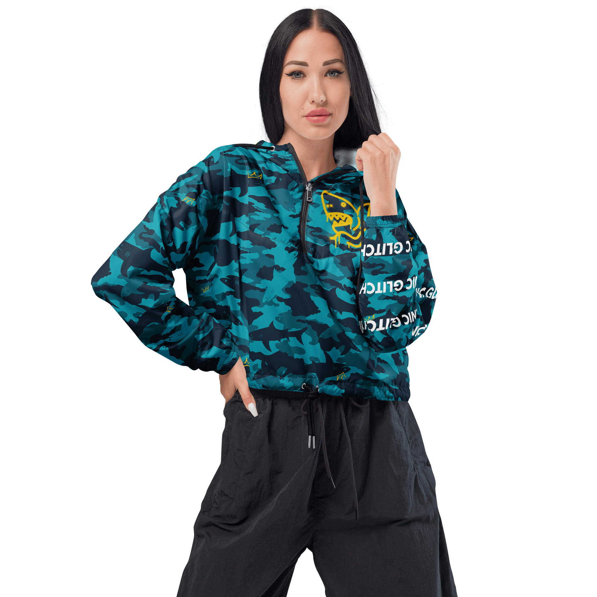 Sharkmoflauge Graffiti Deep Blues Crop Windbreaker product image (2)