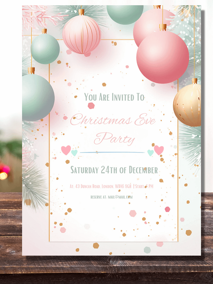 Editable Christmas Eve Party Invitation -Gentle Pastel Colours- Edit in Canva- Christmas Party Printable- Holiday Party Invitation Template product image (1)