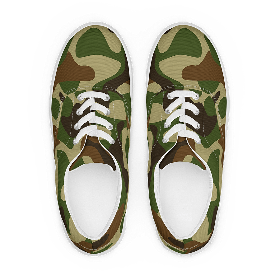 Woodland Green Army Camouflage Military Camo Pattern Women's Lace-Up Canvas Shoes product image (1)