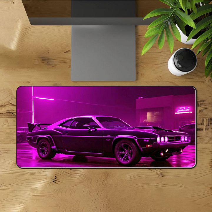 Neon Night Muscle Car Desk Mat - 12"x22" product image (1)