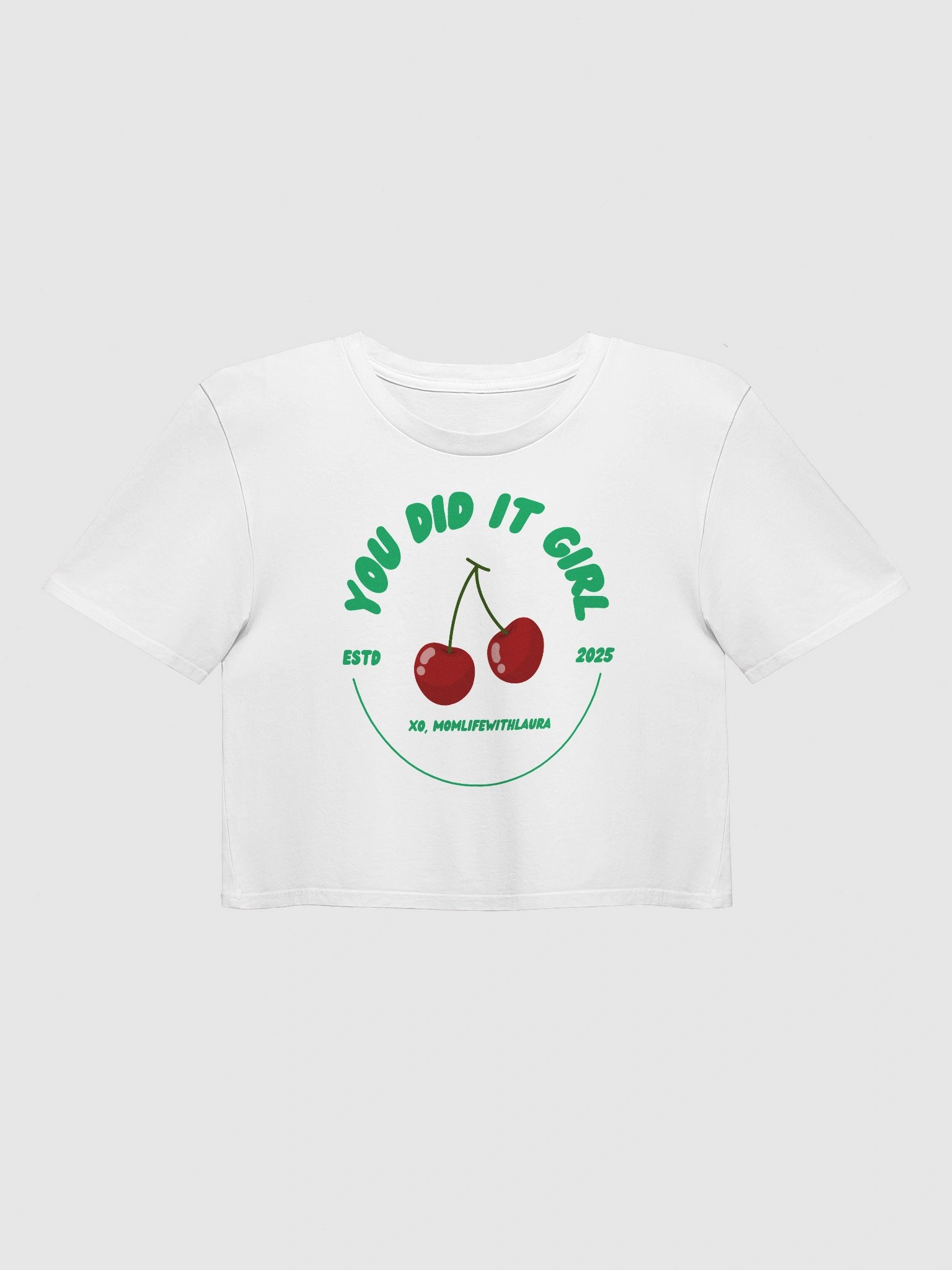 You Did it Girl Cherries Cropped Tee - Green/White product image (1)