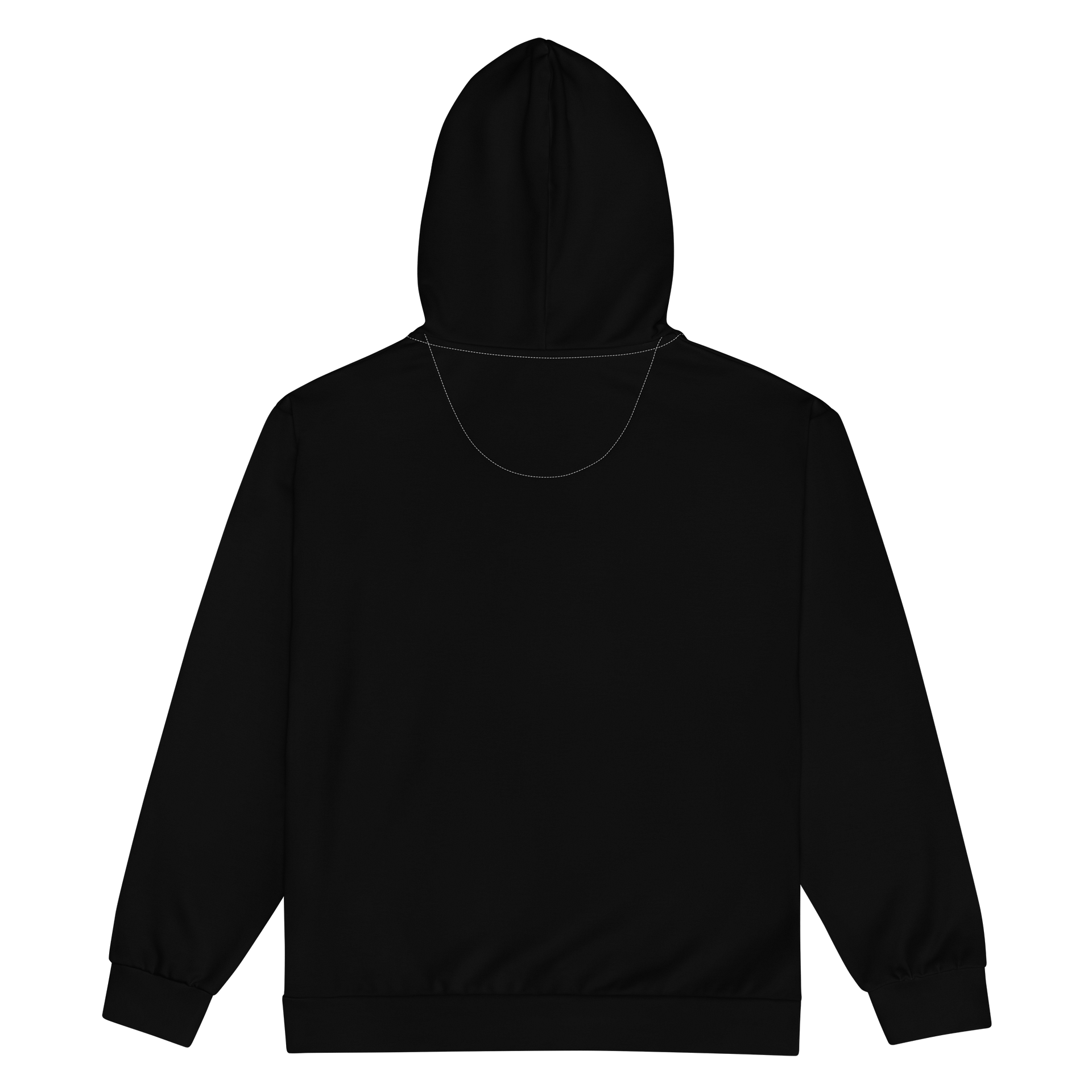 Black Solid Color Eco Friendly Unisex Zip Hoodie (White Strings & Stitches) product image (2)