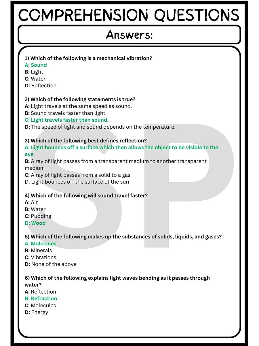 Light and Sound READING COMPREHENSION | MULTIPLE-CHOICE QUIZ & ANSWER KEY product image (4)