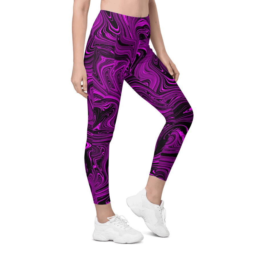 Leggings with Pockets - Purple and Black Fluid Swirls product image (4)