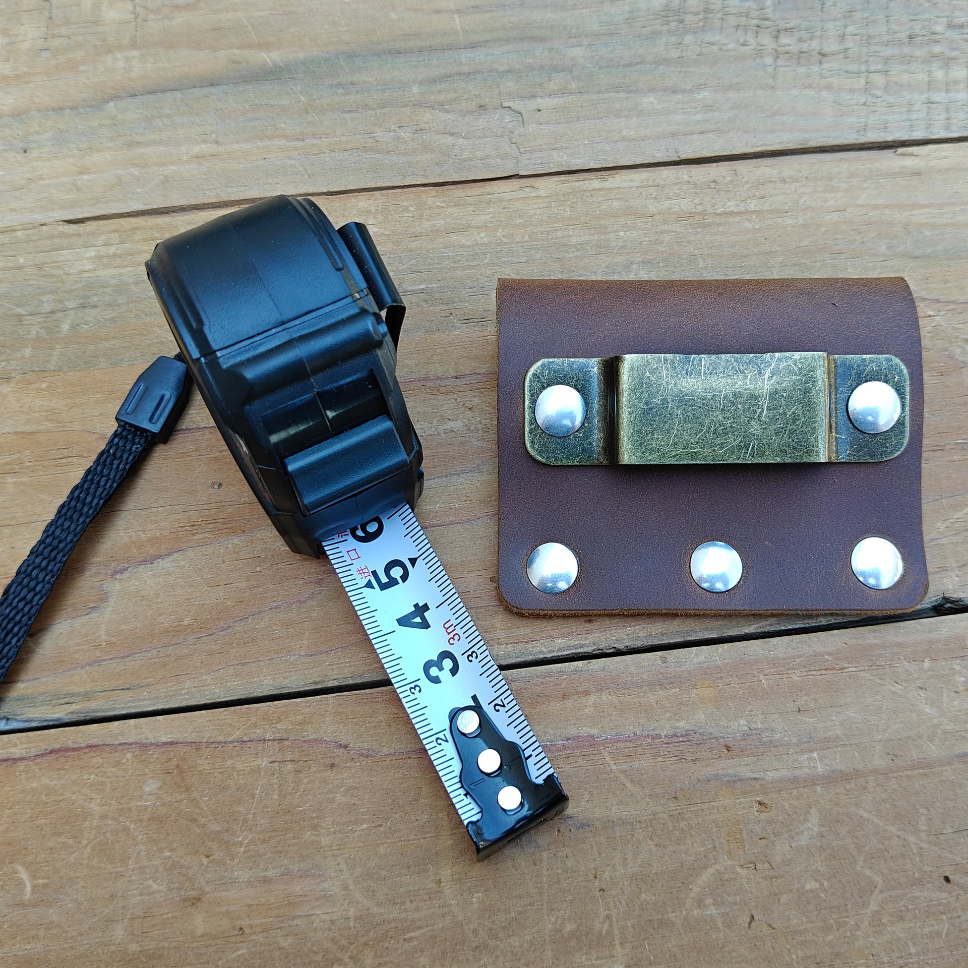 MEEBOY Handmade Leather Tape Measure Holder for Belt, Leather Tape Measure hoslter with Solid Aluminum Rivets product image (7)