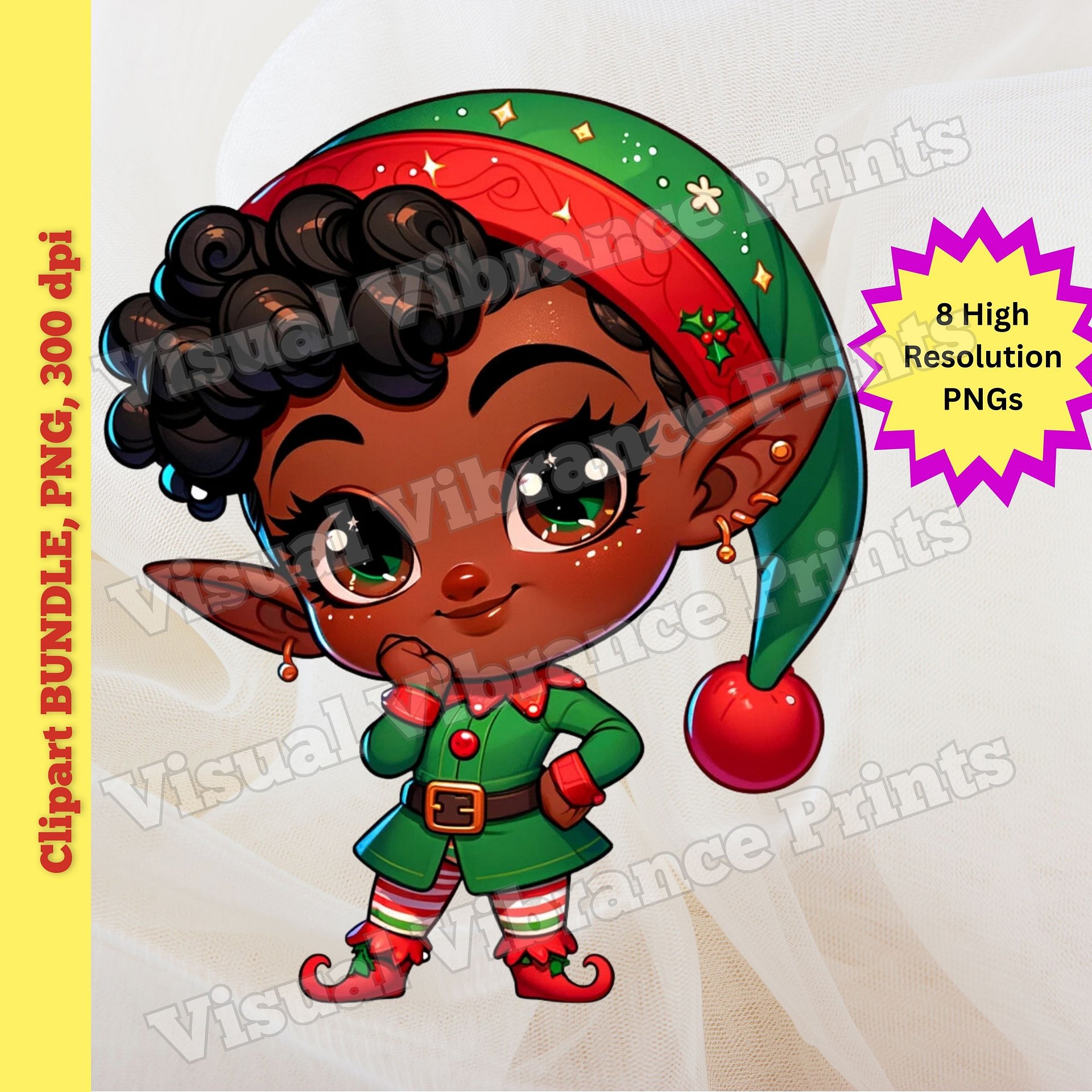 African American Elves Bundle PNG, INSTANT Download, Christmas Decor product image (4)