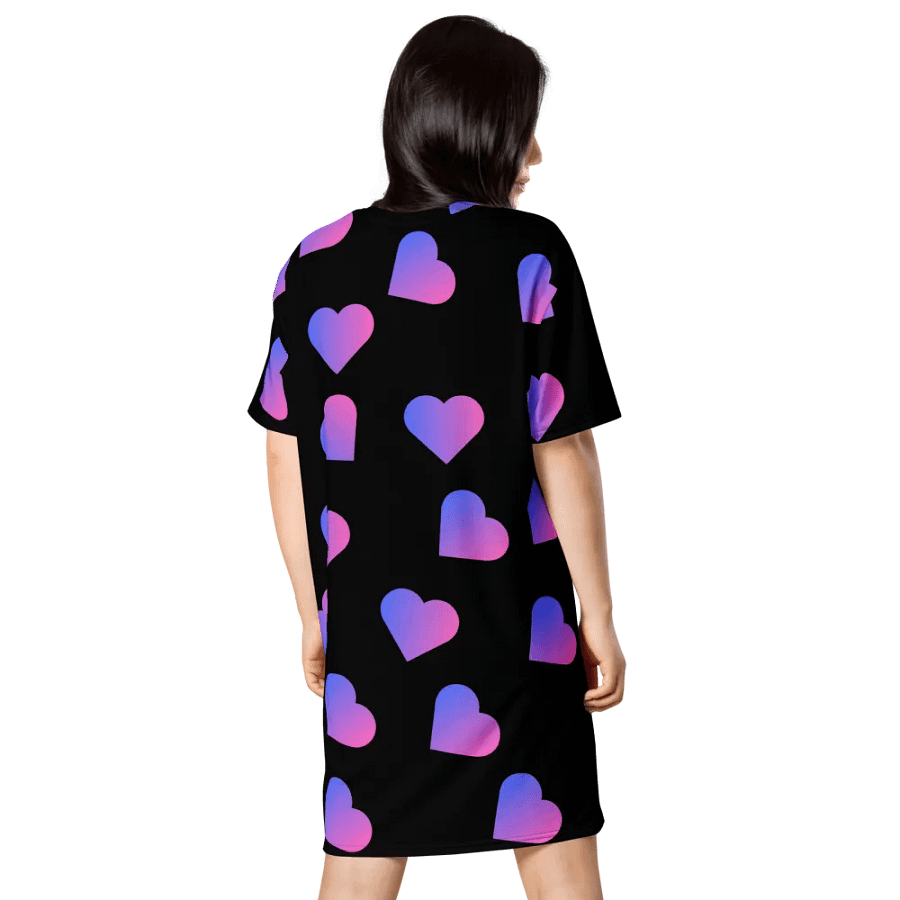 Love Pattern Pink Hearts on Black Background Ladies T Shirt Dress product image (2)