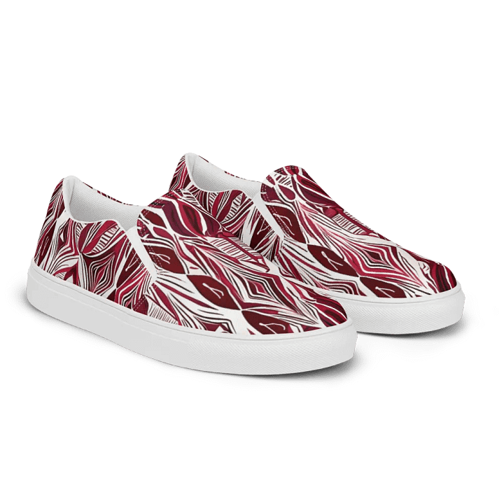 Women's Burgundy & White Abstract Art Painted Slip-On Shoes product image (1)